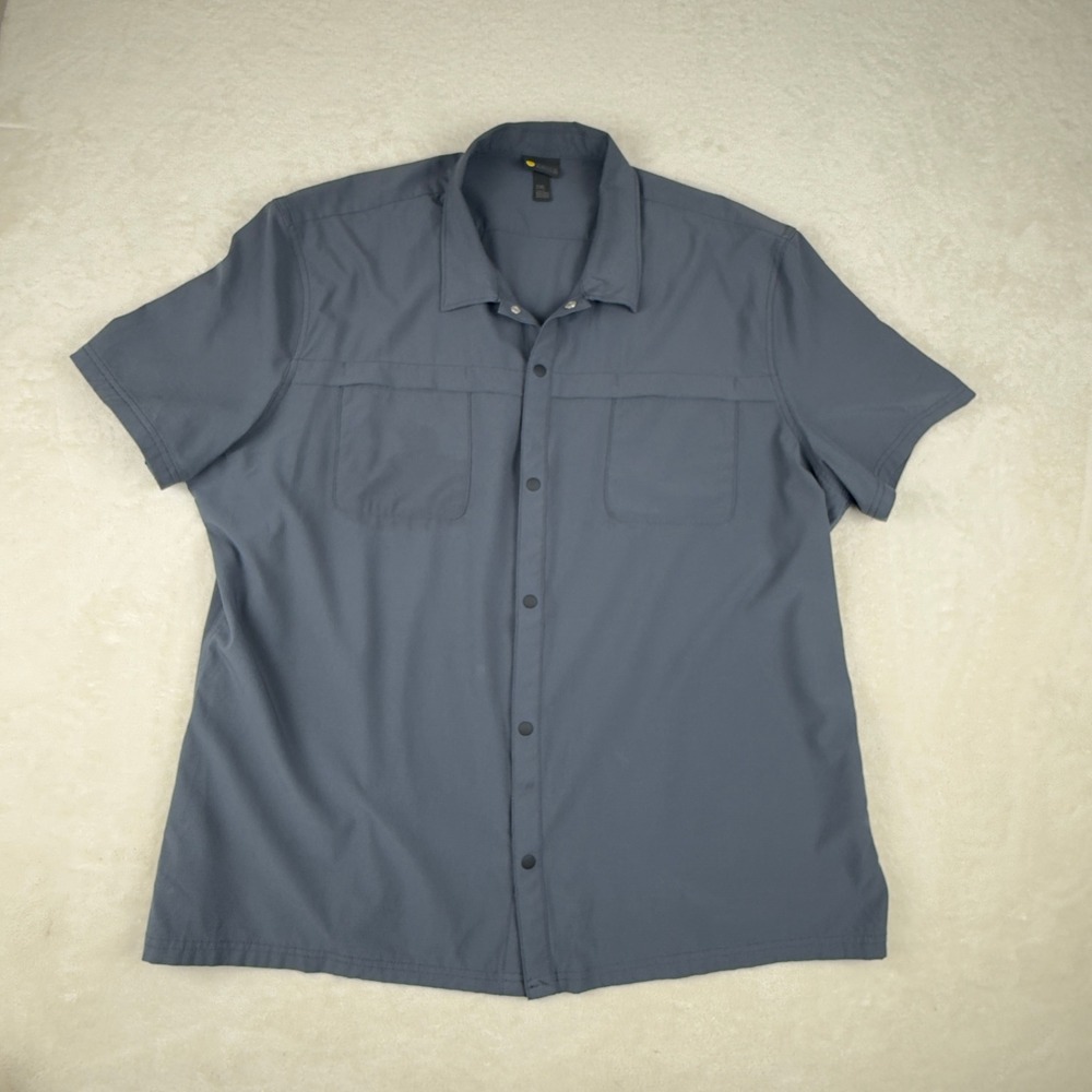 Zella Mens 2XL Gray Short Sleeve Button Down Shirt‎ Athletic Work Casual